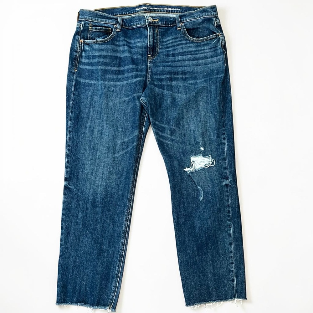 Old Navy Boyfriend Straight Jeans Womens 14 Distressed Raw Hem Cropped Ankle
